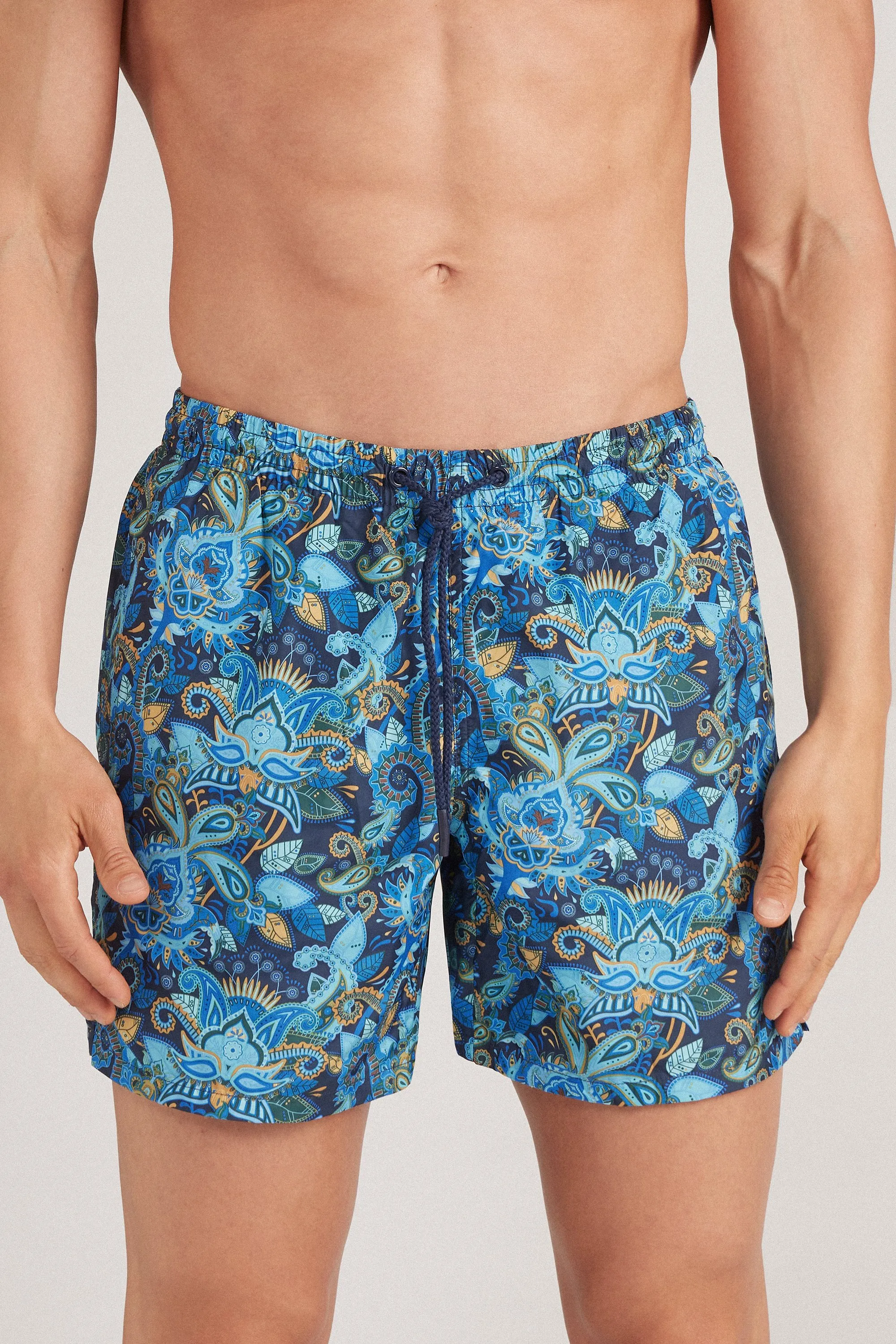 Banyador Bòxers Estampat Paisley Blau Cel i Or