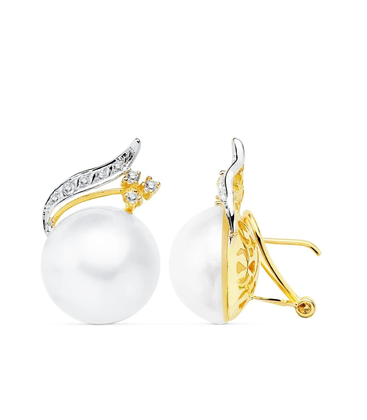 Boucles d'oreilles Takara Perles de Mabe Or Bicolore 18 K 24 MM