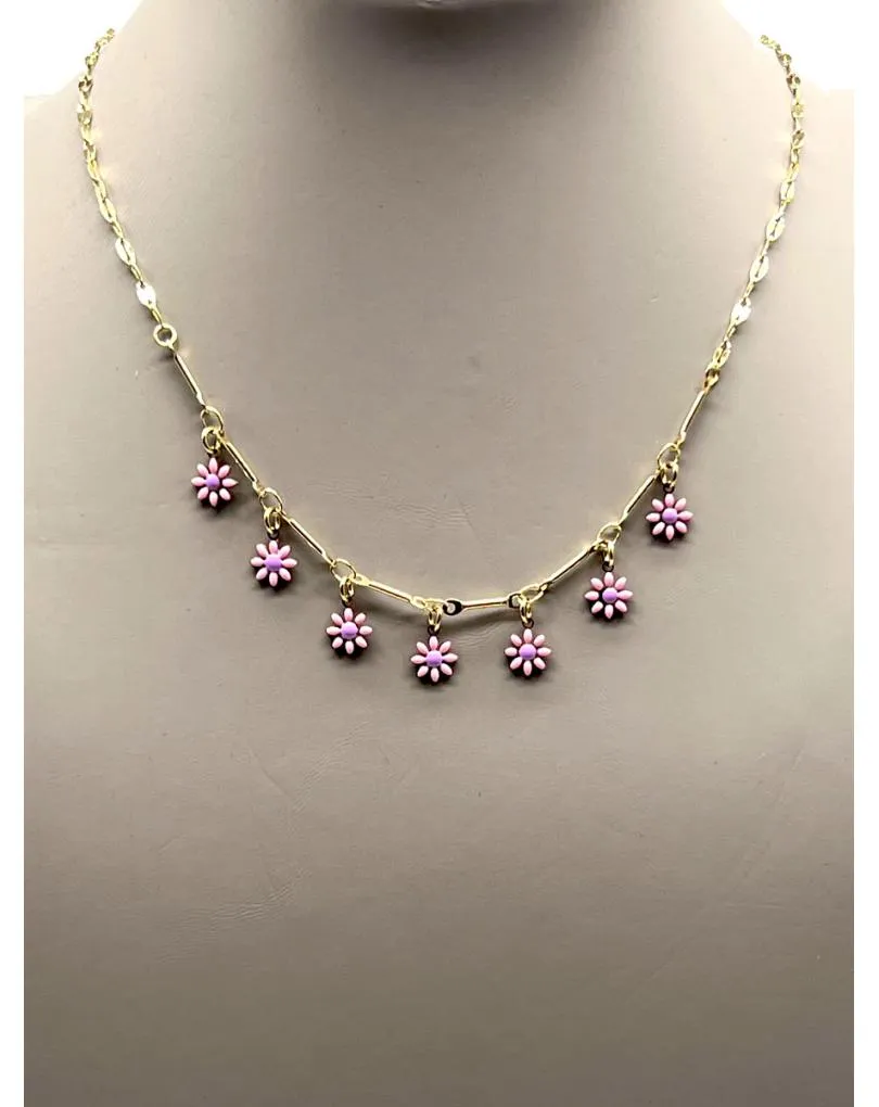 CADENITAS DORADAS CON FLORECITAS ESMALTADAS ROSAS Y LILAS